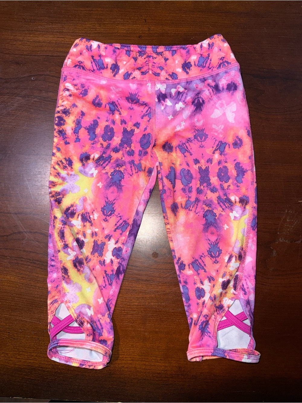 Girls' Pink Purple Tie-Dye Active Capri Leggings